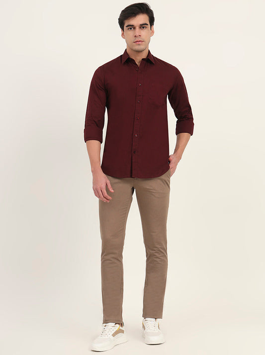 Maroon Solid Slim Fit Semi Casual Shirt | Greenfibre