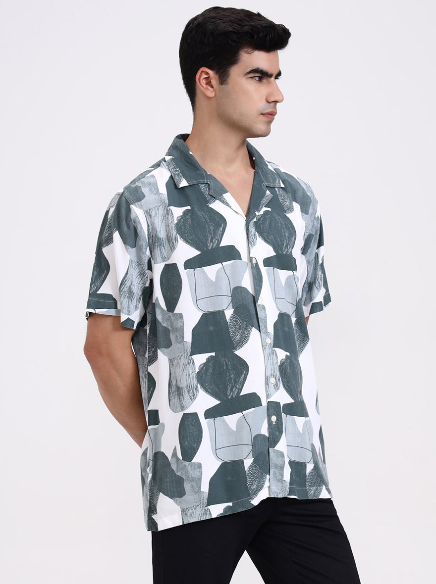 Green & White Solid Slim Fit Casual Shirt | Greenfibre