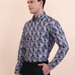 Grey Printed Slim Fit Party Wear Shirt | Greenfibre
