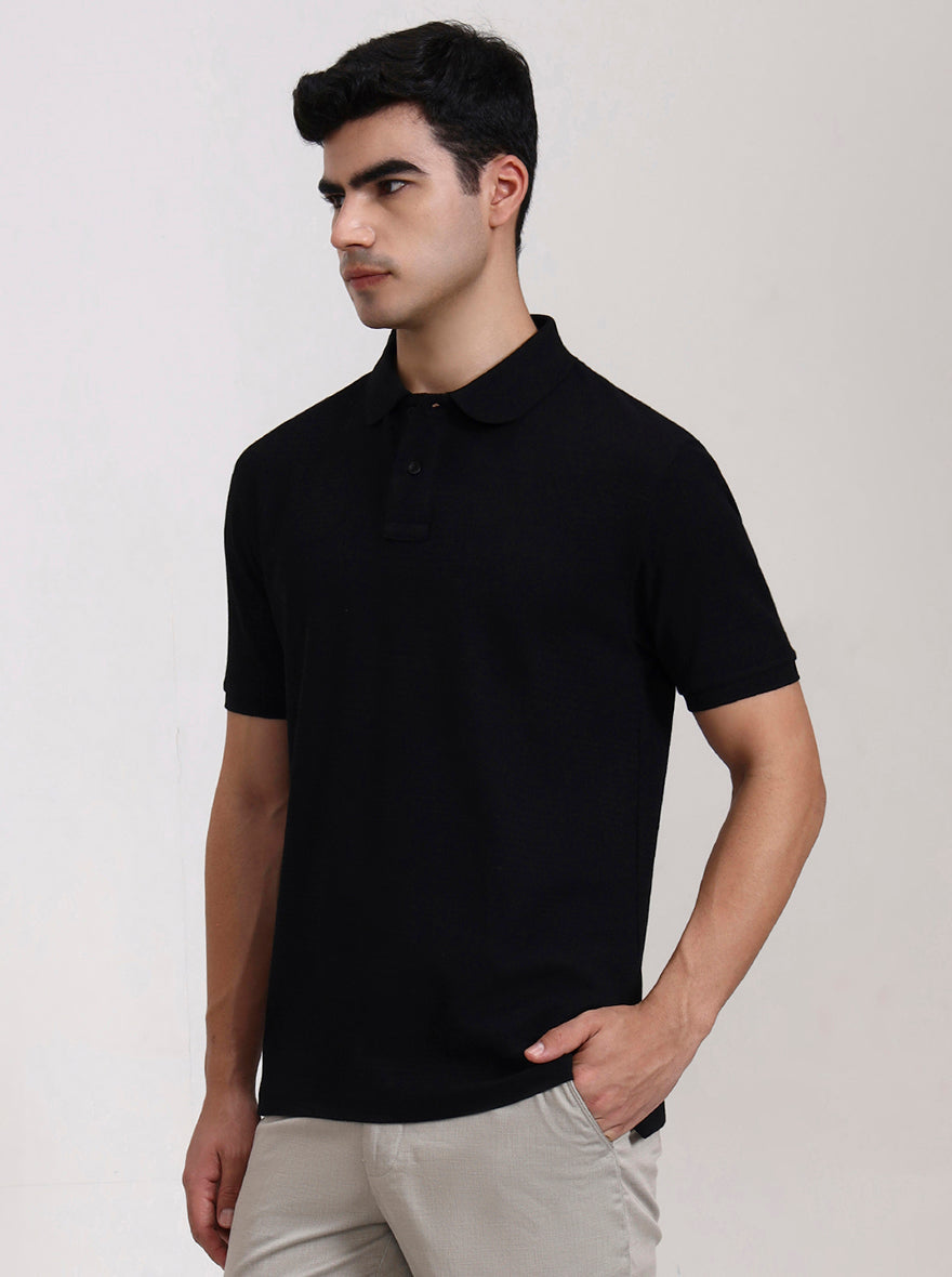 Black Solid Slim Fit Polo T-Shirt | Greenfibre