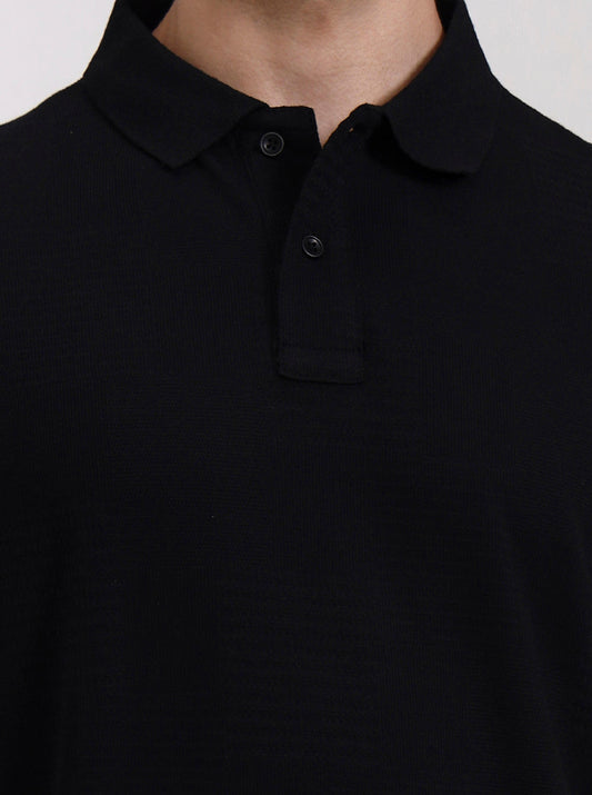 Black Solid Slim Fit Polo T-Shirt | Greenfibre