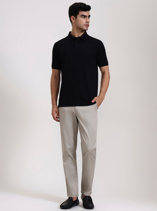 Black Solid Slim Fit Polo T-Shirt | Greenfibre