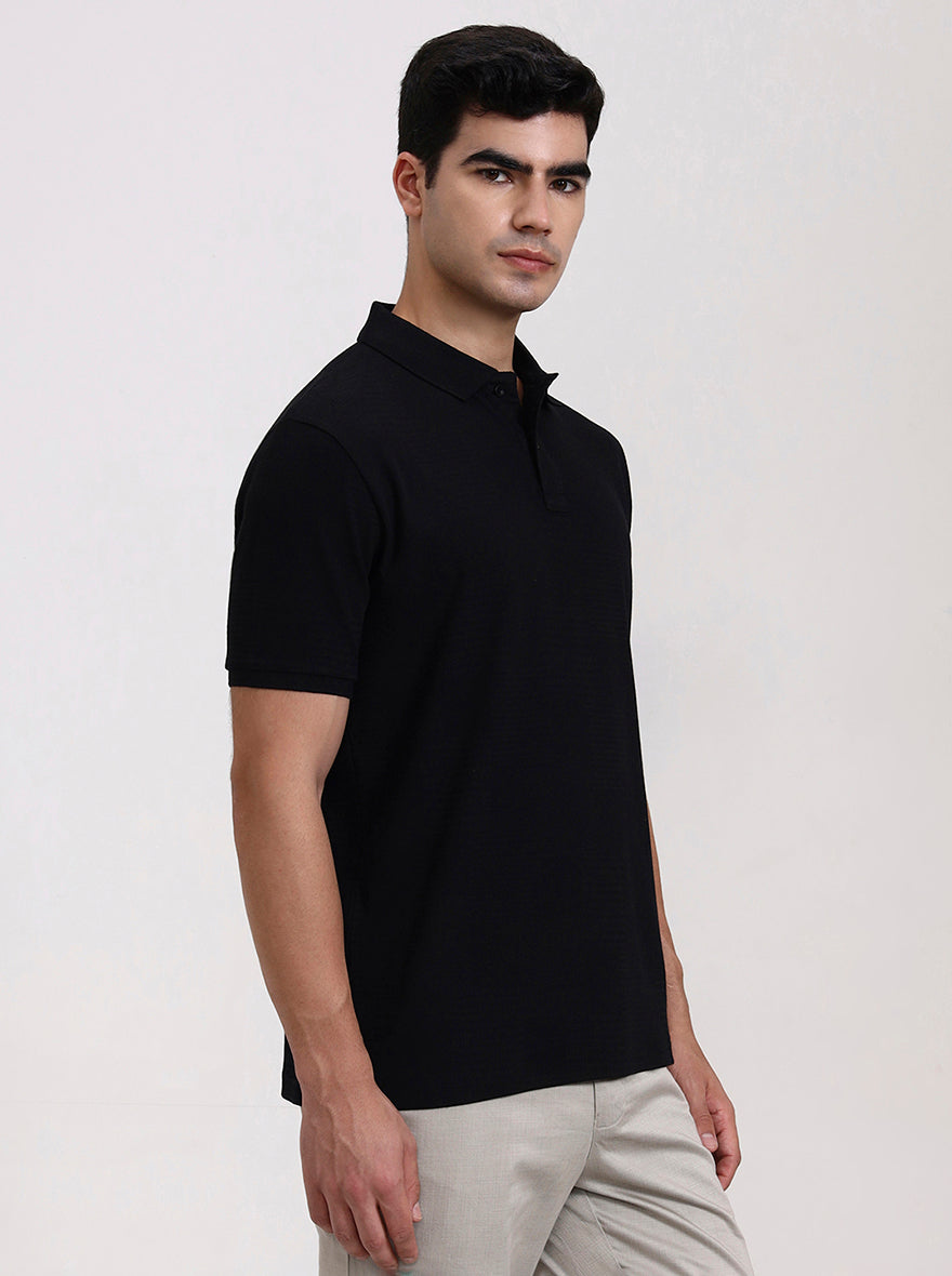 Black Solid Slim Fit Polo T-Shirt | Greenfibre