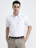 White & Grey Checked Regular Fit Formal Shirt | Greenfibre