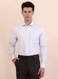 White & Grey Striped Regular Fit Formal Shirt | Greenfibre
