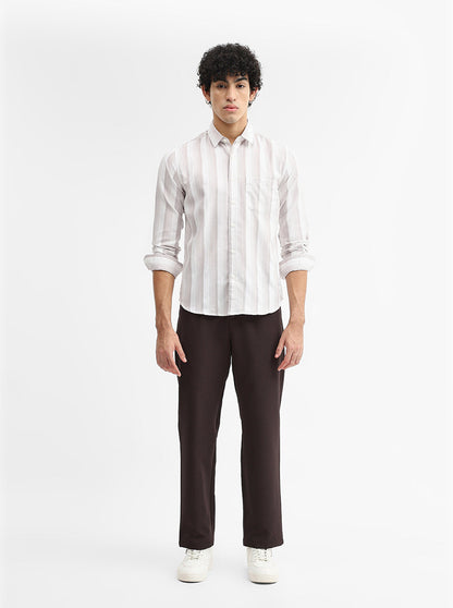 Brown Striped Slim Fit Casual Shirt | Greenfibre