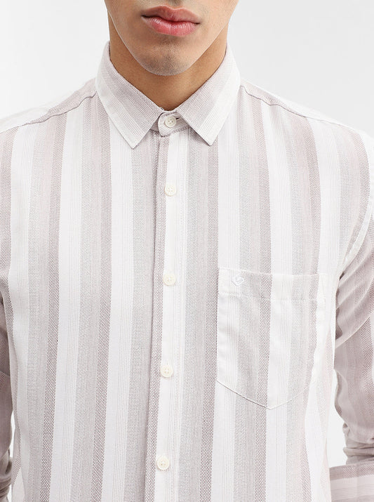 Brown Striped Slim Fit Casual Shirt | Greenfibre