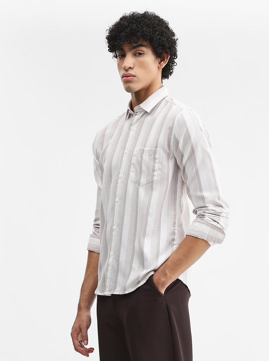 Brown Striped Slim Fit Casual Shirt | Greenfibre