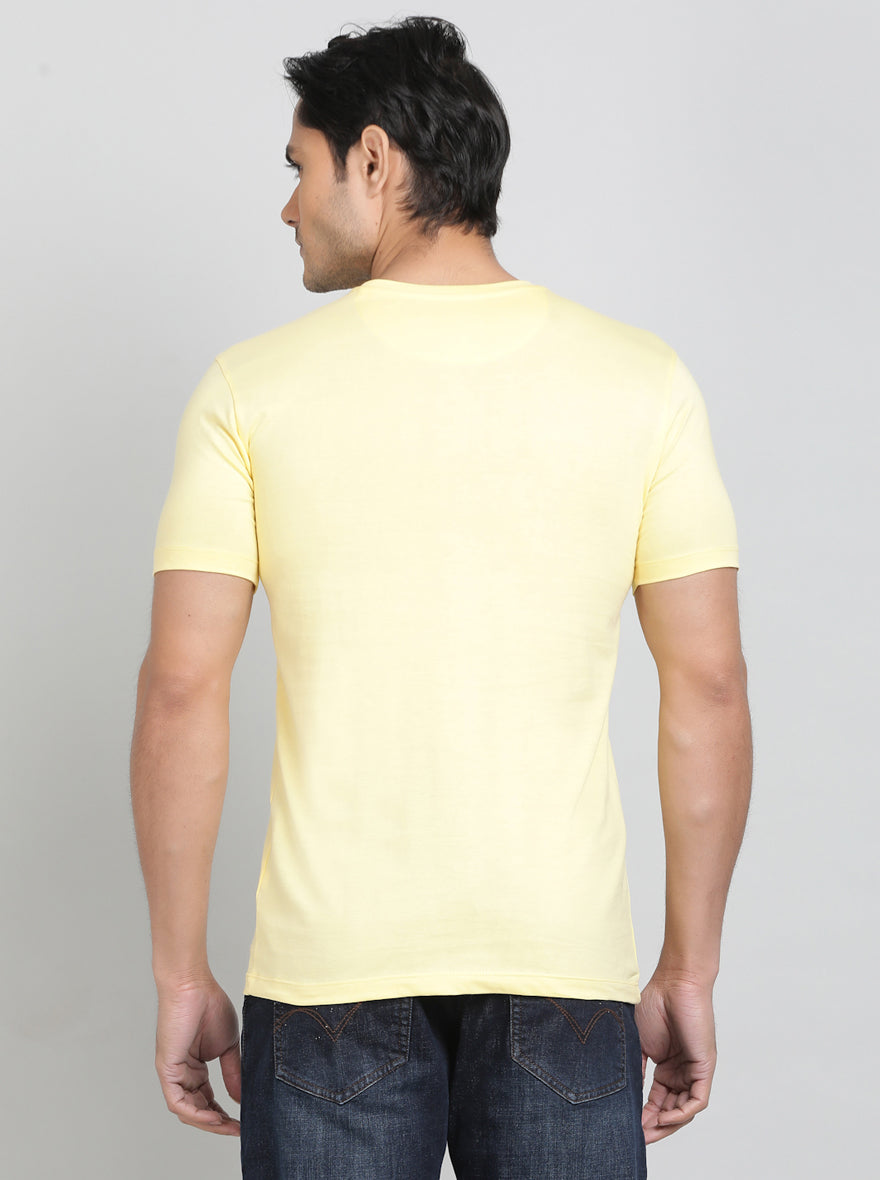 Lemon Yellow Printed Slim Fit T-Shirt | Greenfibre