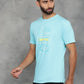 Aqua Blue Printed Slim Fit T-Shirt | GreenFibre