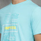 Aqua Blue Printed Slim Fit T-Shirt | GreenFibre