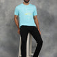Aqua Blue Printed Slim Fit T-Shirt | GreenFibre