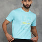 Aqua Blue Printed Slim Fit T-Shirt | GreenFibre