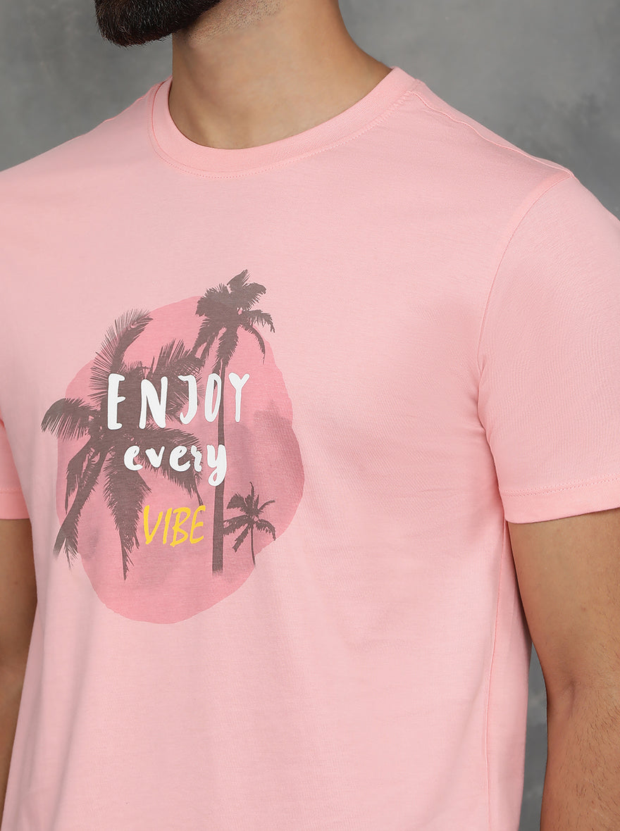 Peach Printed Slim Fit T-Shirt | GreenFibre