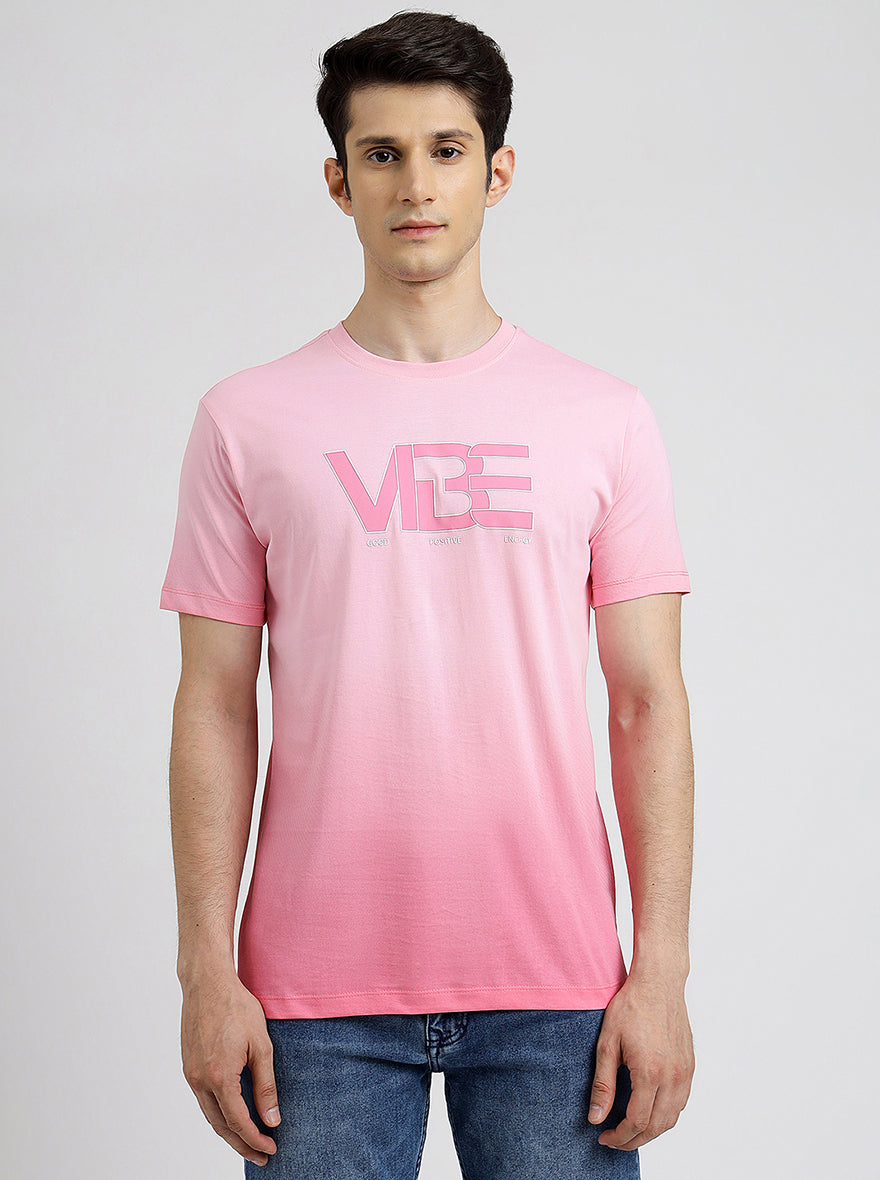 Pink Printed Slim Fit T-Shirt | Greenfibre