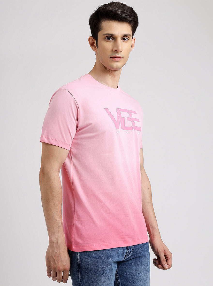 Pink Printed Slim Fit T-Shirt | Greenfibre