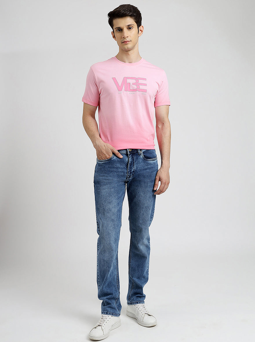 Pink Printed Slim Fit T-Shirt | Greenfibre