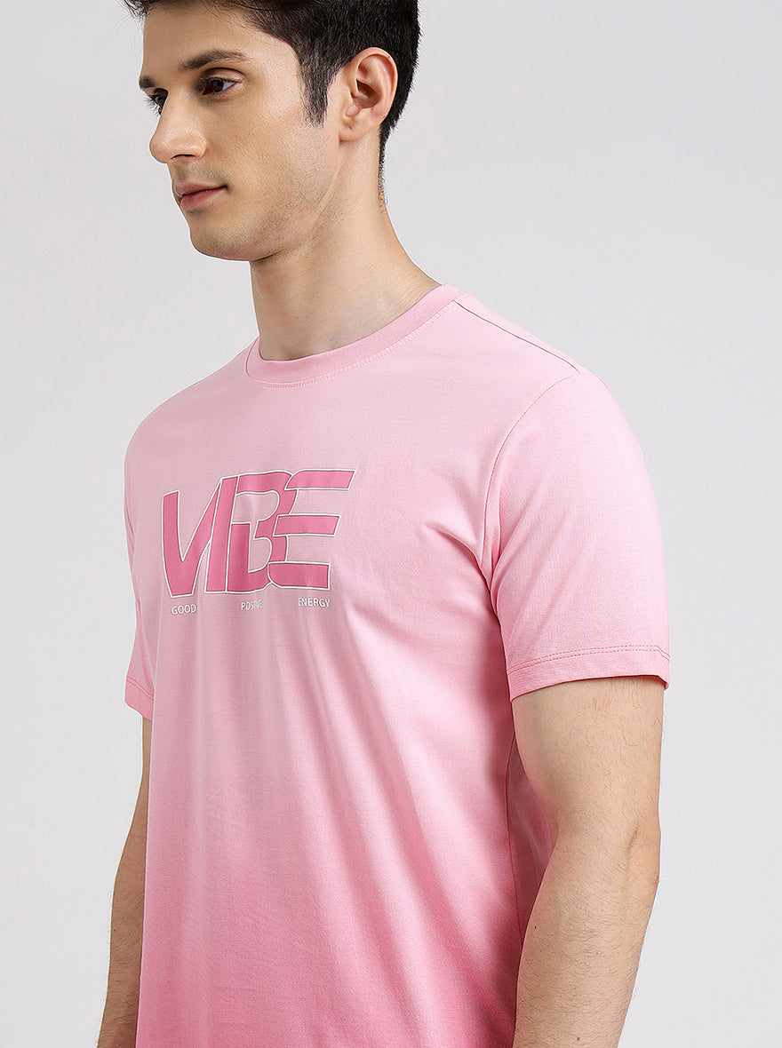 Pink Printed Slim Fit T-Shirt | Greenfibre