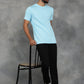 Light Blue Printed Slim Fit T-Shirt | GreenFibre