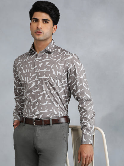 Dark Grey Printed Slim Fit Party Wear Shirt | Greenfibre