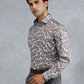 Dark Grey Printed Slim Fit Party Wear Shirt | Greenfibre