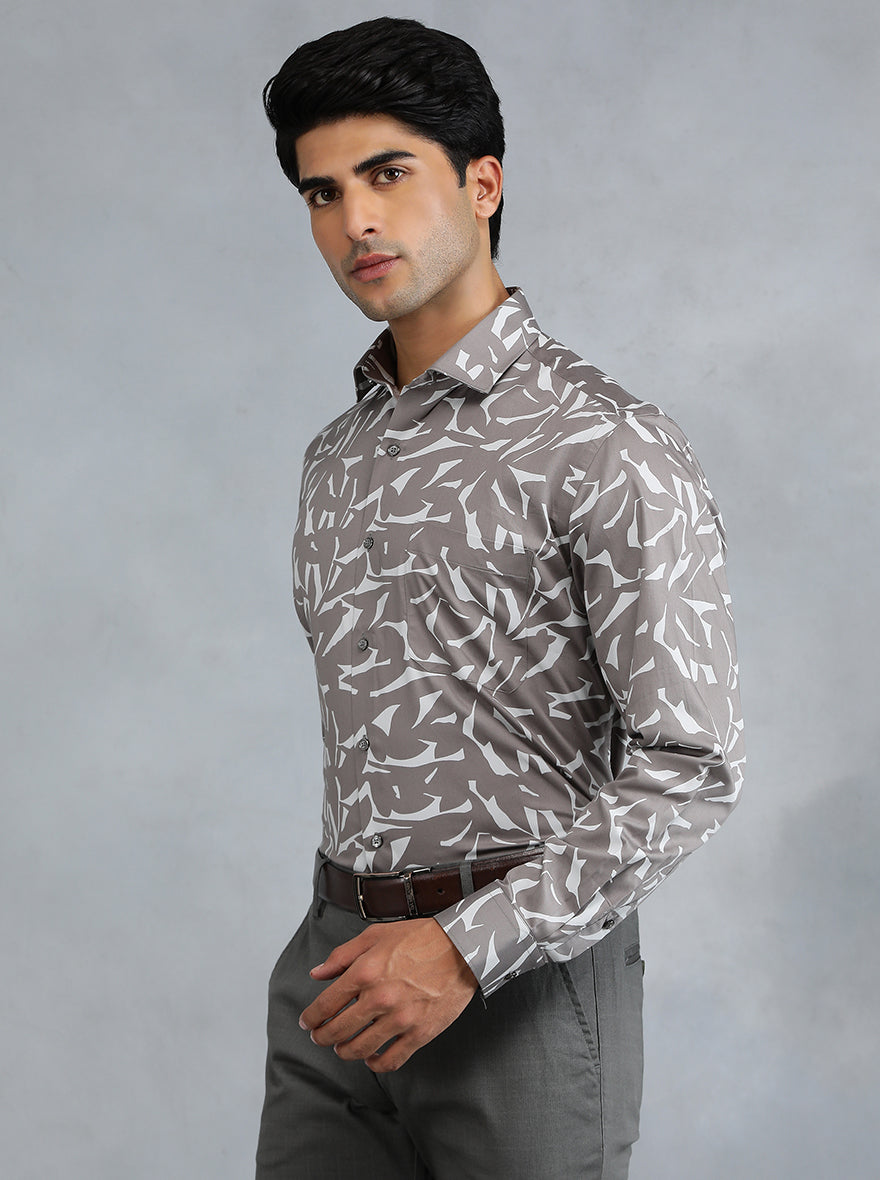 Dark Grey Printed Slim Fit Party Wear Shirt | Greenfibre