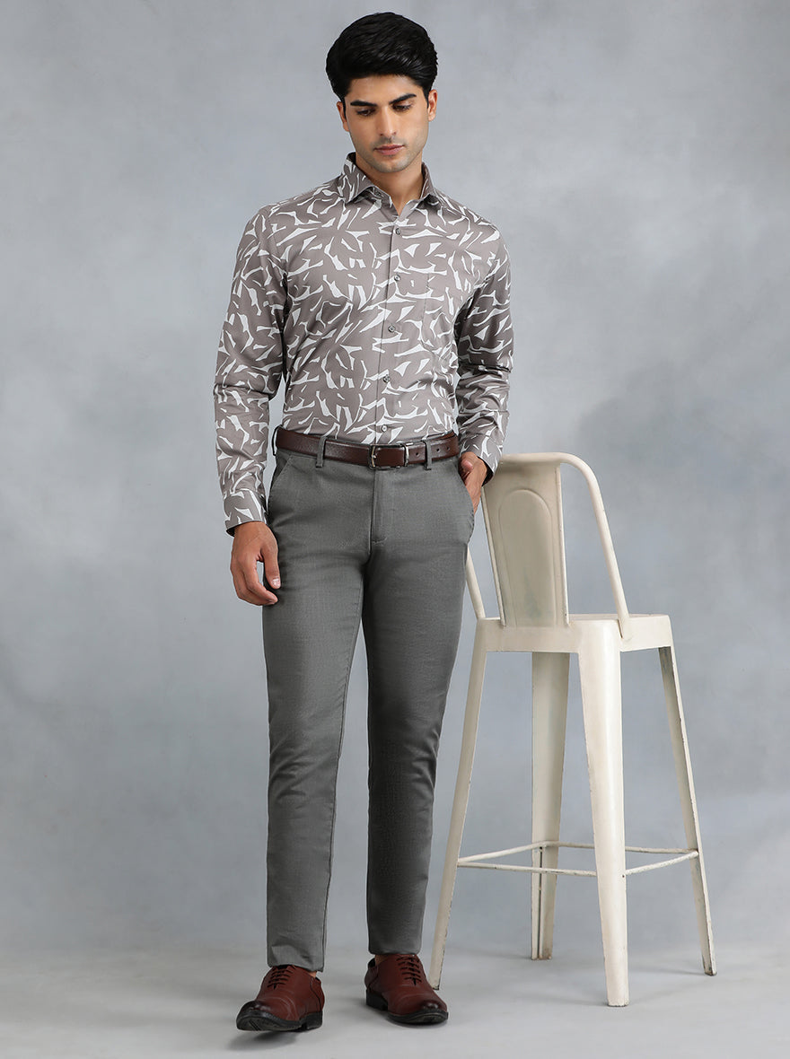 Dark Grey Printed Slim Fit Party Wear Shirt | Greenfibre