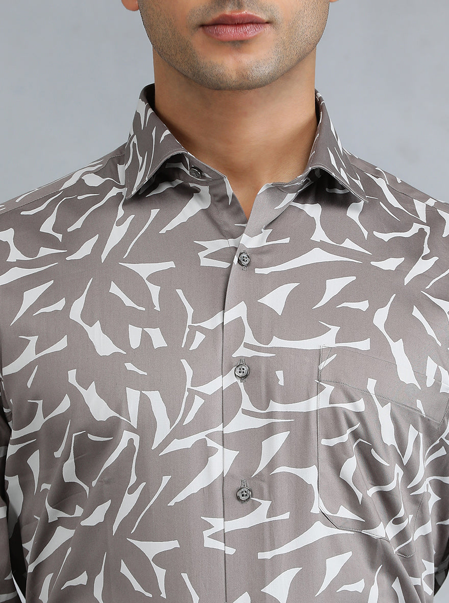 Dark Grey Printed Slim Fit Party Wear Shirt | Greenfibre