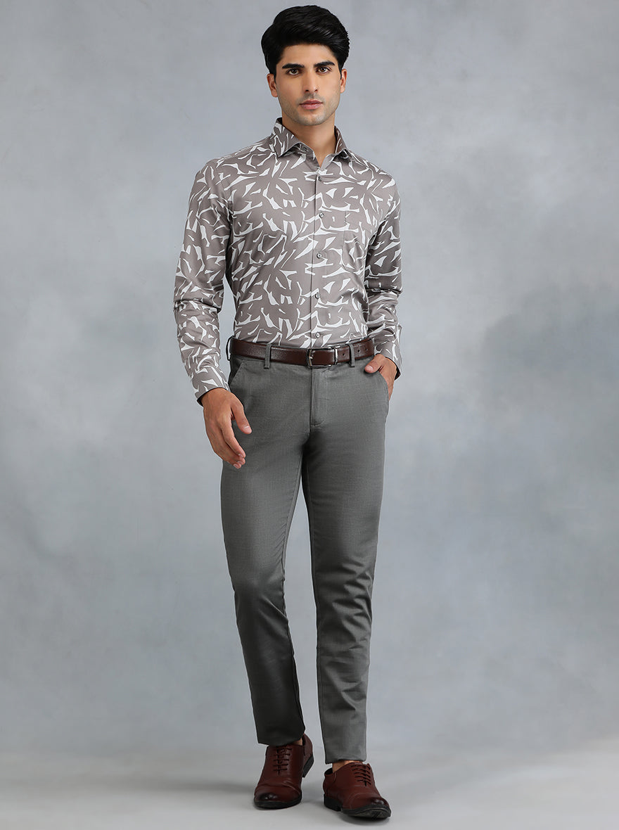 Dark Grey Printed Slim Fit Party Wear Shirt | Greenfibre