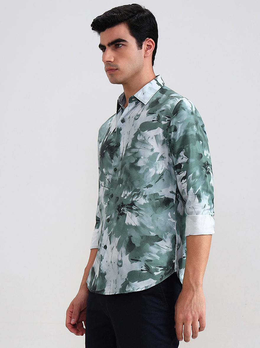 Green Printed Slim Fit Casual Shirt | Greenfibre
