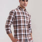 Beige Checked Slim Fit Casual Shirt | Greenfibre