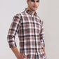 Beige Checked Slim Fit Casual Shirt | Greenfibre