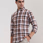 Beige Checked Slim Fit Casual Shirt | Greenfibre