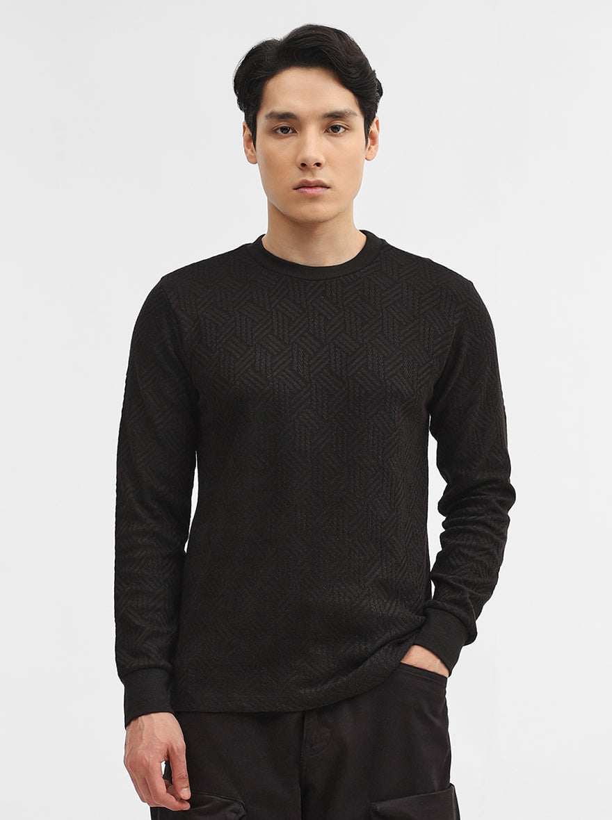 Black Jacquard Slim Fit Winter T-Shirt | Greenfibre