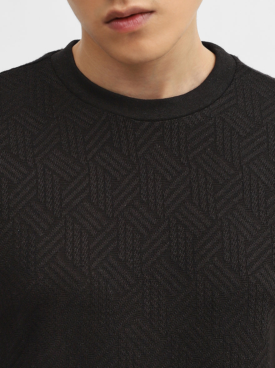 Black Jacquard Slim Fit Winter T-Shirt | Greenfibre