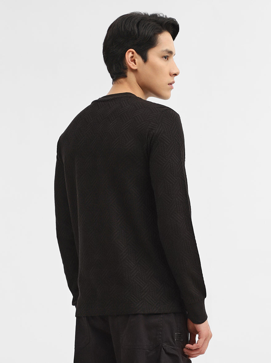 Black Jacquard Slim Fit Winter T-Shirt | Greenfibre