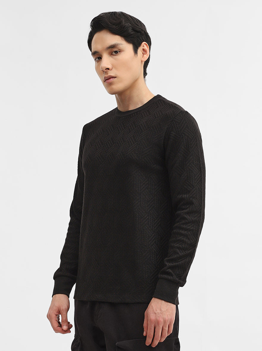 Black Jacquard Slim Fit Winter T-Shirt | Greenfibre