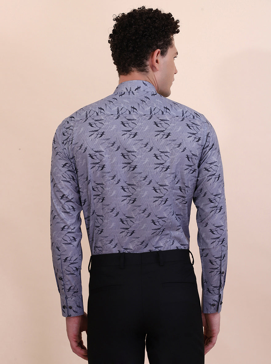 Grey Printed Slim Fit Party Wear Shirt | Greenfibre