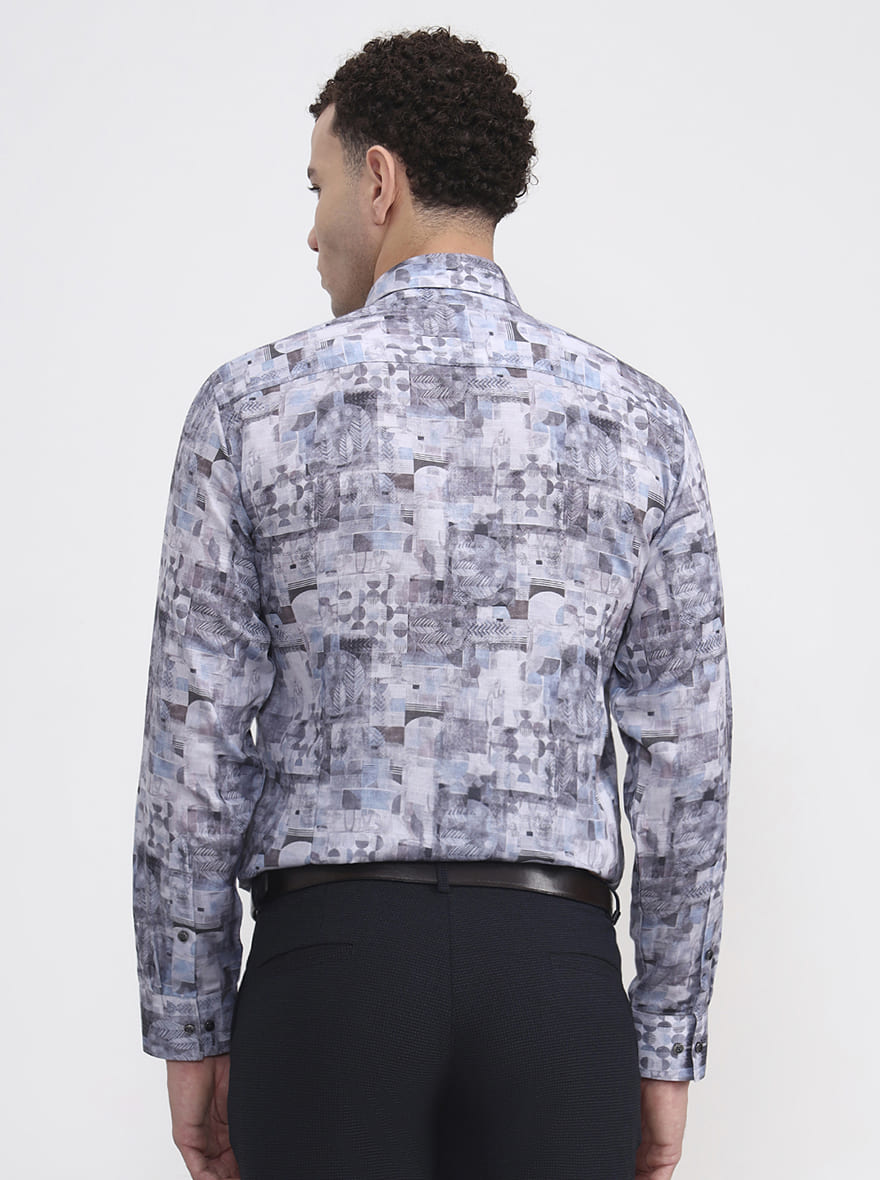 Grey Printed Slim Fit Party Wear Shirt | Greenfibre