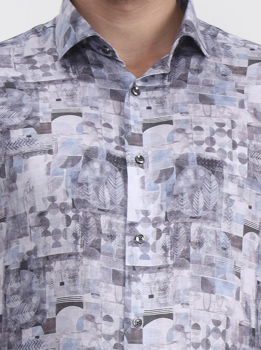 Grey Printed Slim Fit Party Wear Shirt | Greenfibre