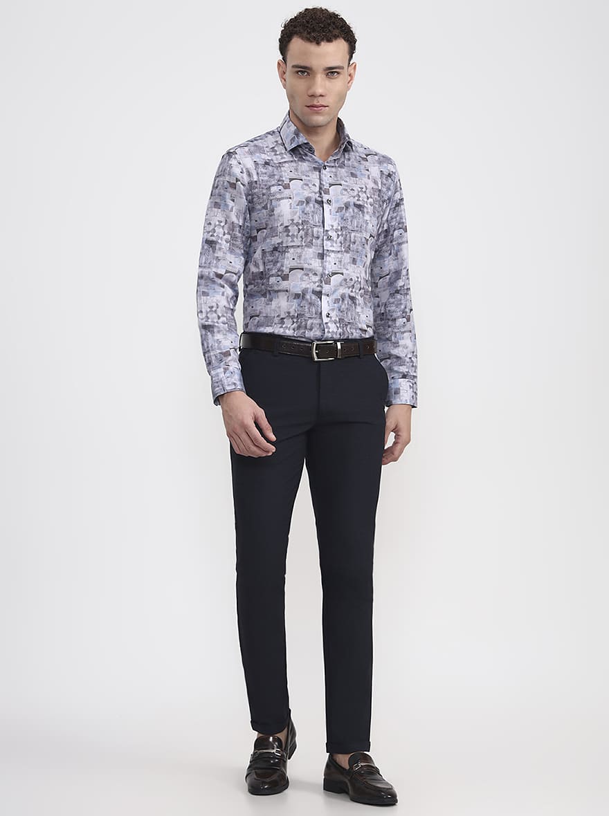 Grey Printed Slim Fit Party Wear Shirt | Greenfibre