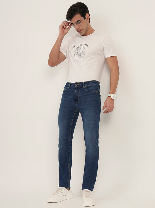 Mid Blue Washed Slim Fit Jeans | Greenfibre