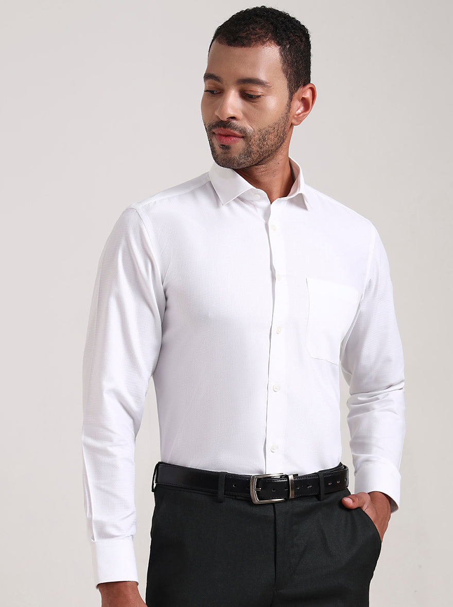 White Striped Regular Fit Formal Shirt | Greenfibre