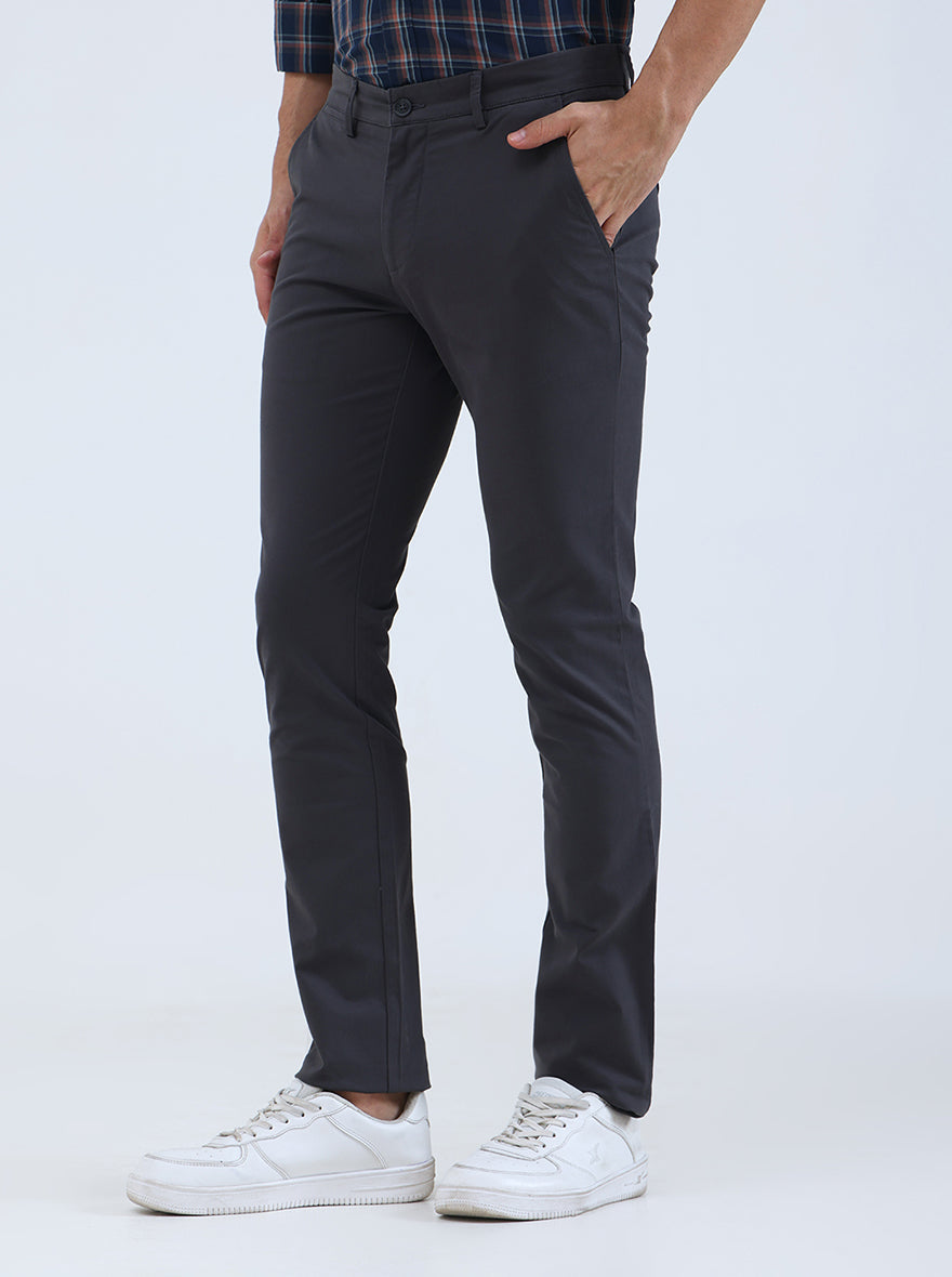 Dark Grey Solid Super Slim Fit Casual Trouser | Greenfibre