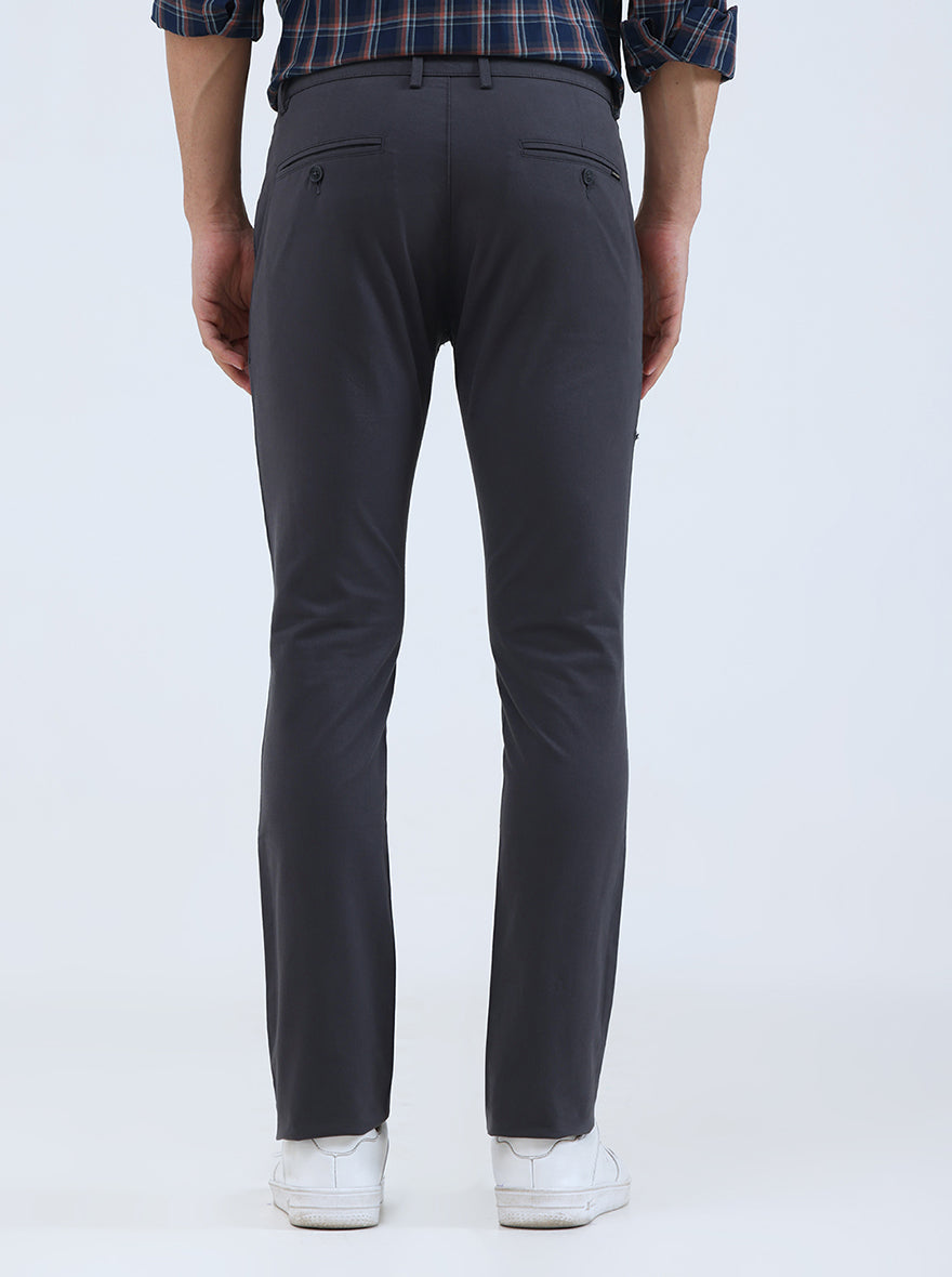 Dark Grey Solid Super Slim Fit Casual Trouser | Greenfibre