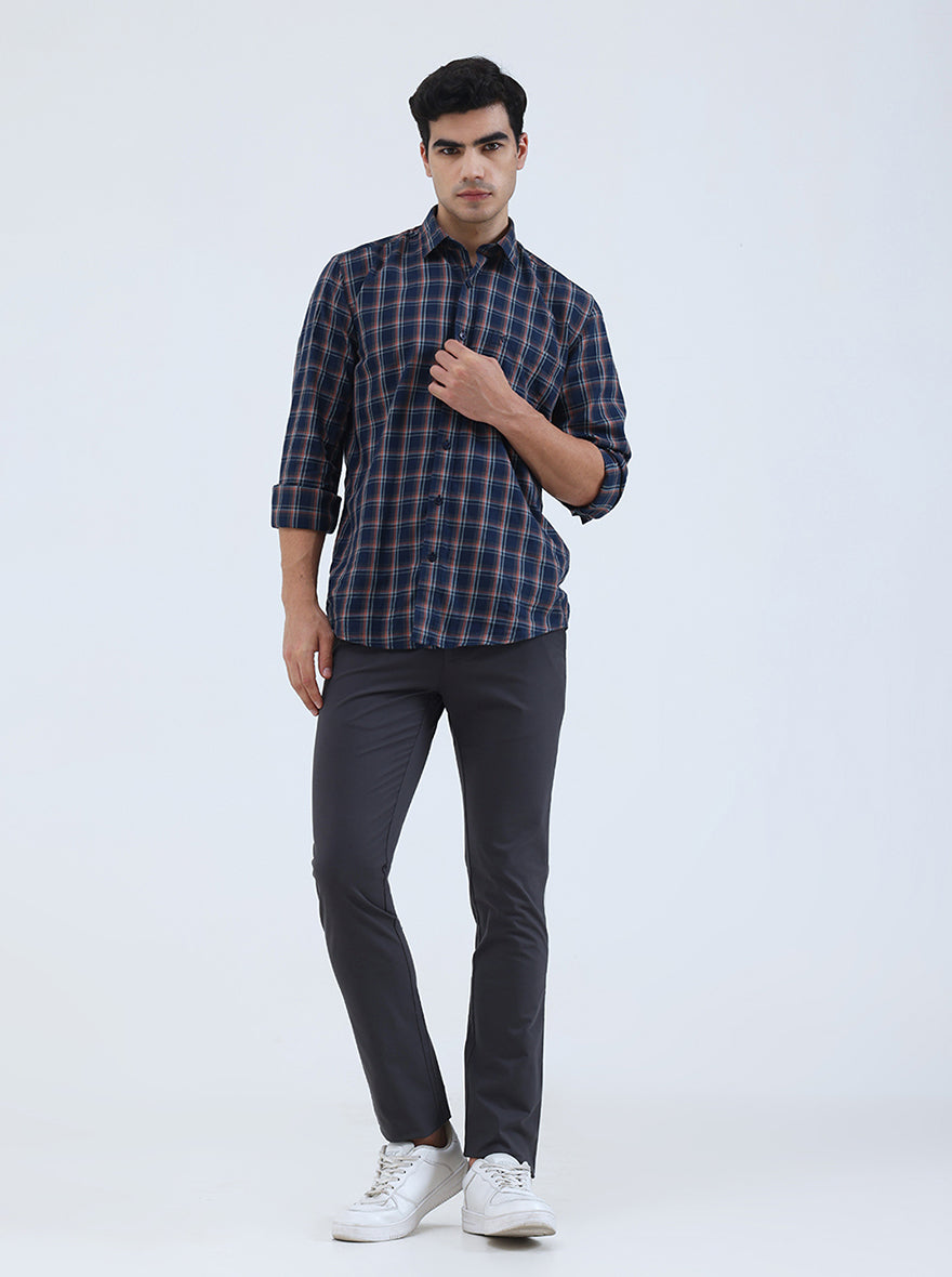 Dark Grey Solid Super Slim Fit Casual Trouser | Greenfibre