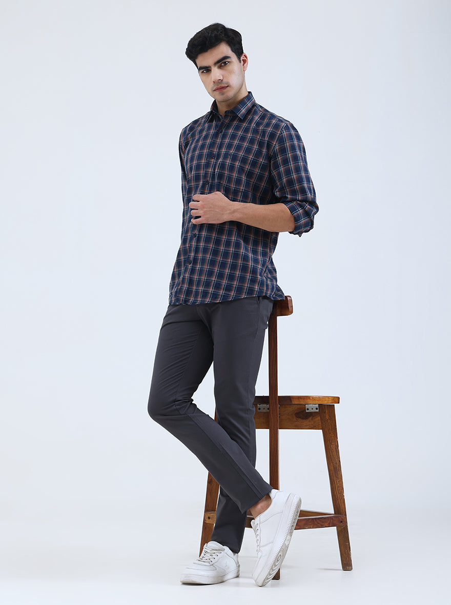 Dark Grey Solid Super Slim Fit Casual Trouser | Greenfibre