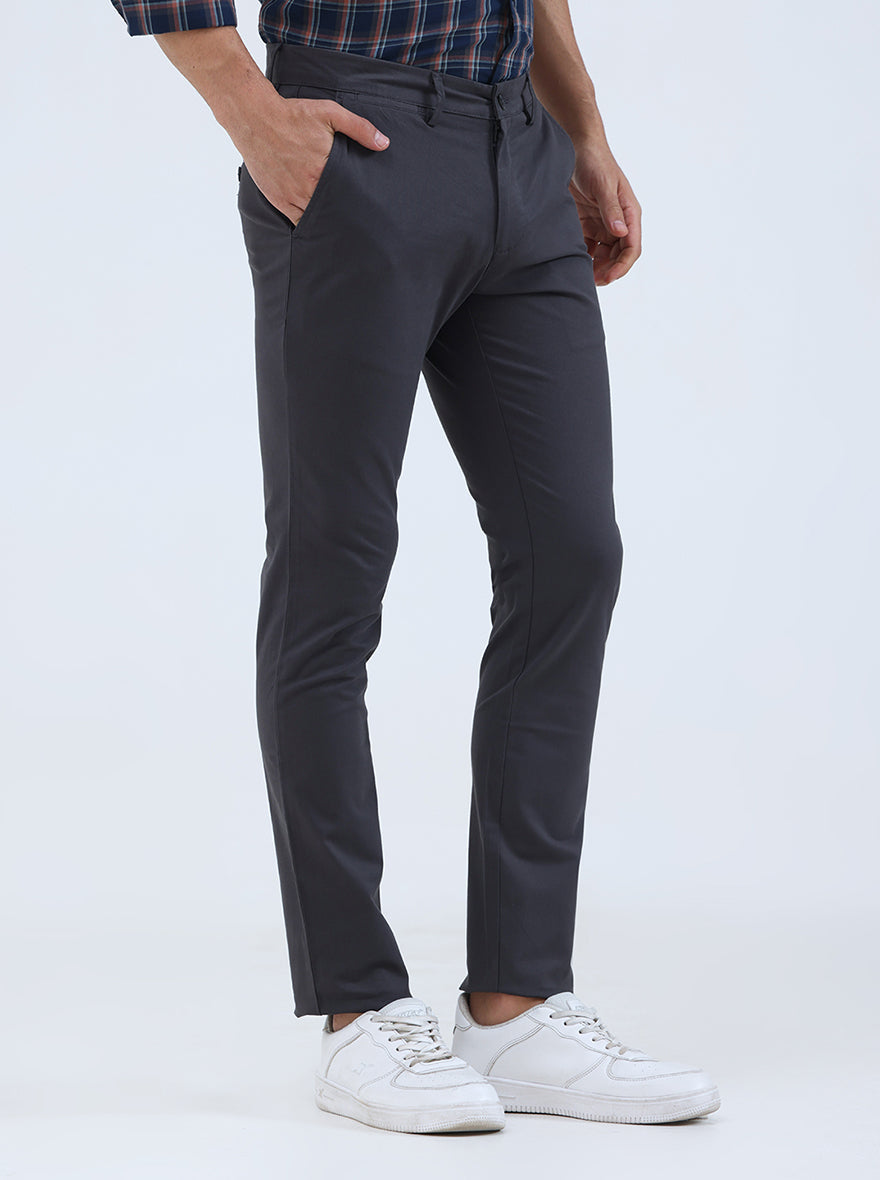 Dark Grey Solid Super Slim Fit Casual Trouser | Greenfibre