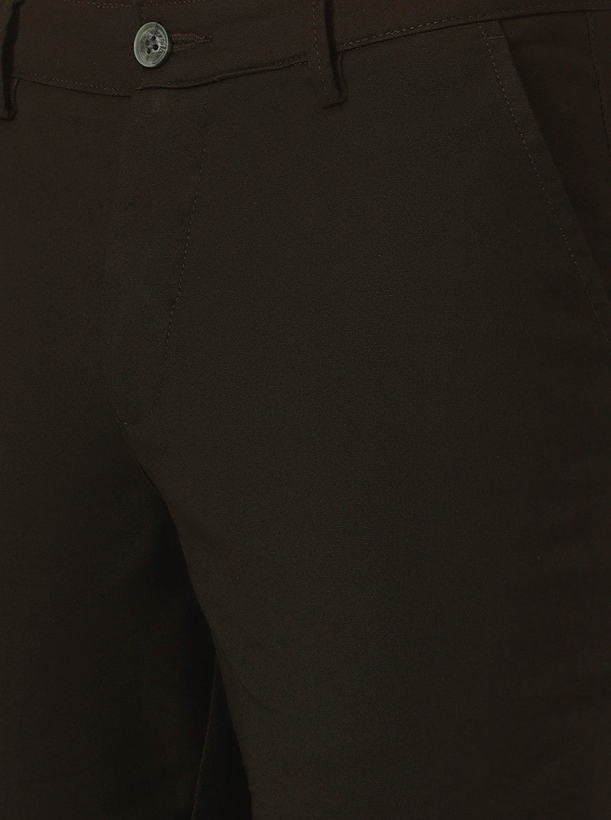 Olive Brown Solid Neo Fit Casual Trouser | Greenfibre