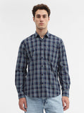 Navy Blue Checked Smart Fit Semi Casual Shirt | Greenfibre
